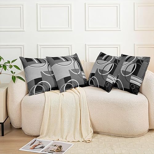 Miniatura 5 de Erosebridal Funda de almohada con círculos geométricos modernos, color gris, negro y blanco, 16 x 16 pulgadas, diseño de remolinos abstractos