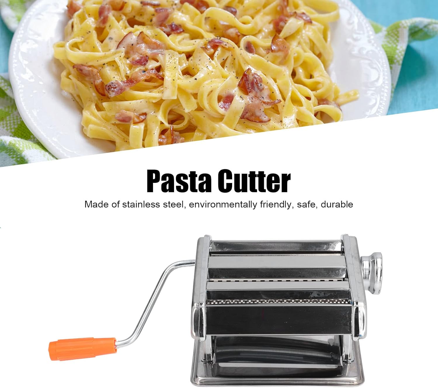 Pasta Maker Machine, Manual Noodle Pressing Machine with Adjustable Thickness Settings, Stainless Steel Noodles Maker with Rollers and Cutter for Spaghetti, Fettuccini, Lasagna (A)
