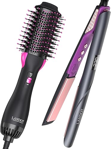LANDOT Plus 2.0 - Cepillo de aire caliente de un solo paso, plancha plana para alisar el cabello, kit de 1 pulgada, multiestilizador para secar,
