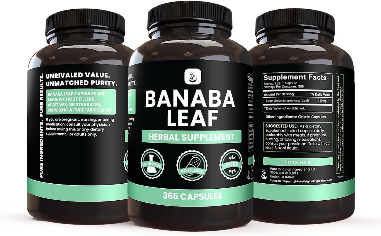 PURE ORIGINAL INGREDIENTS Banaba Leaf Extract (365 Capsules) No Magnesium Or Rice Fillers, Always Pure, Lab Verified
