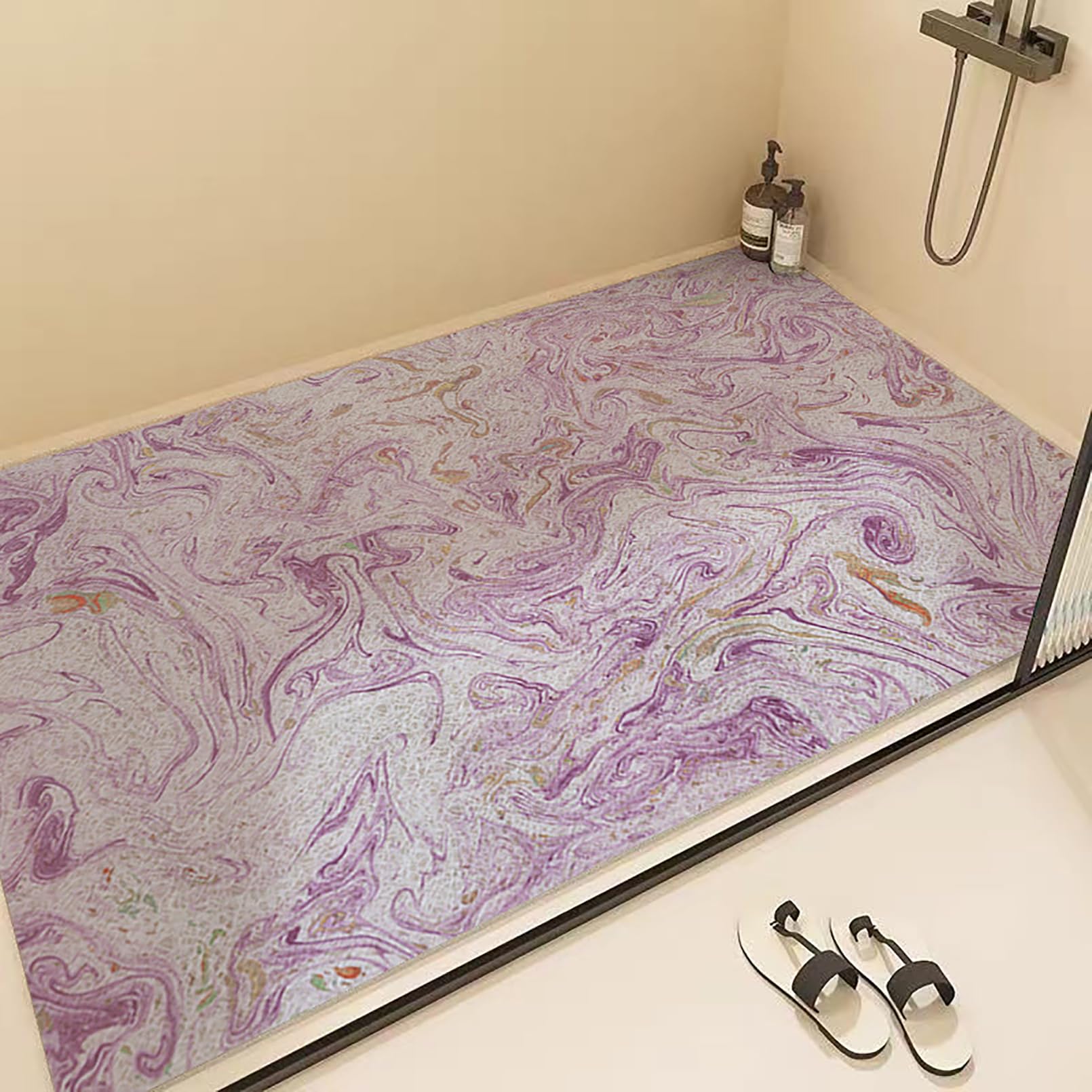 Alfombrilla de ducha antideslizante de PVC con patrón de mármol | Alfombrillas de ducha suaves y cómodas para ducha interior, alfombrilla de baño de goma, cortada a medida, alta permeabilidad