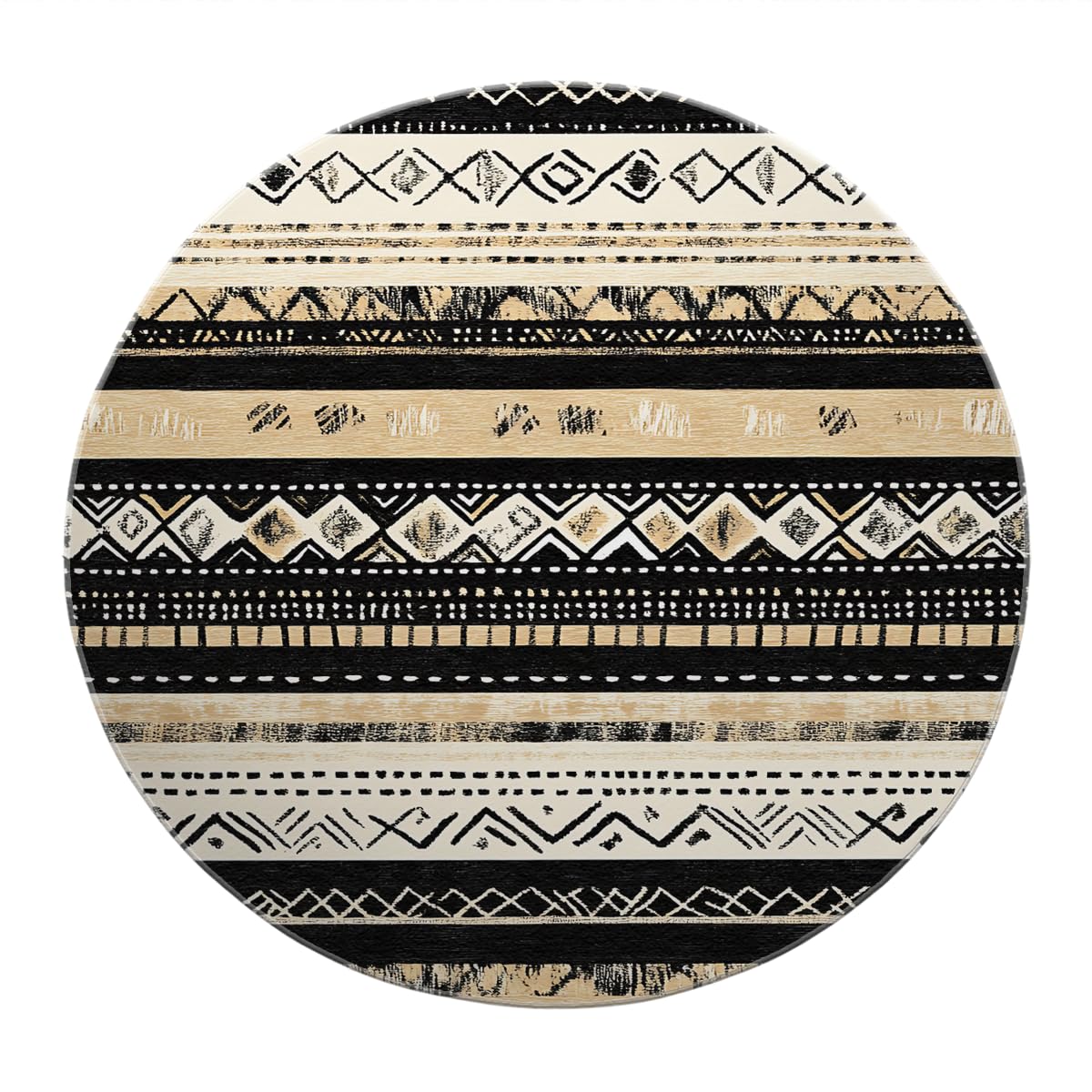 Tappeti Boho Retro Textured Circle Area Tappeto Azteco Tappeto Circolare Distressed Lavabile Senza Spargimento Zerbino Per Camera Da Letto Lavanderia Cucina 80cm