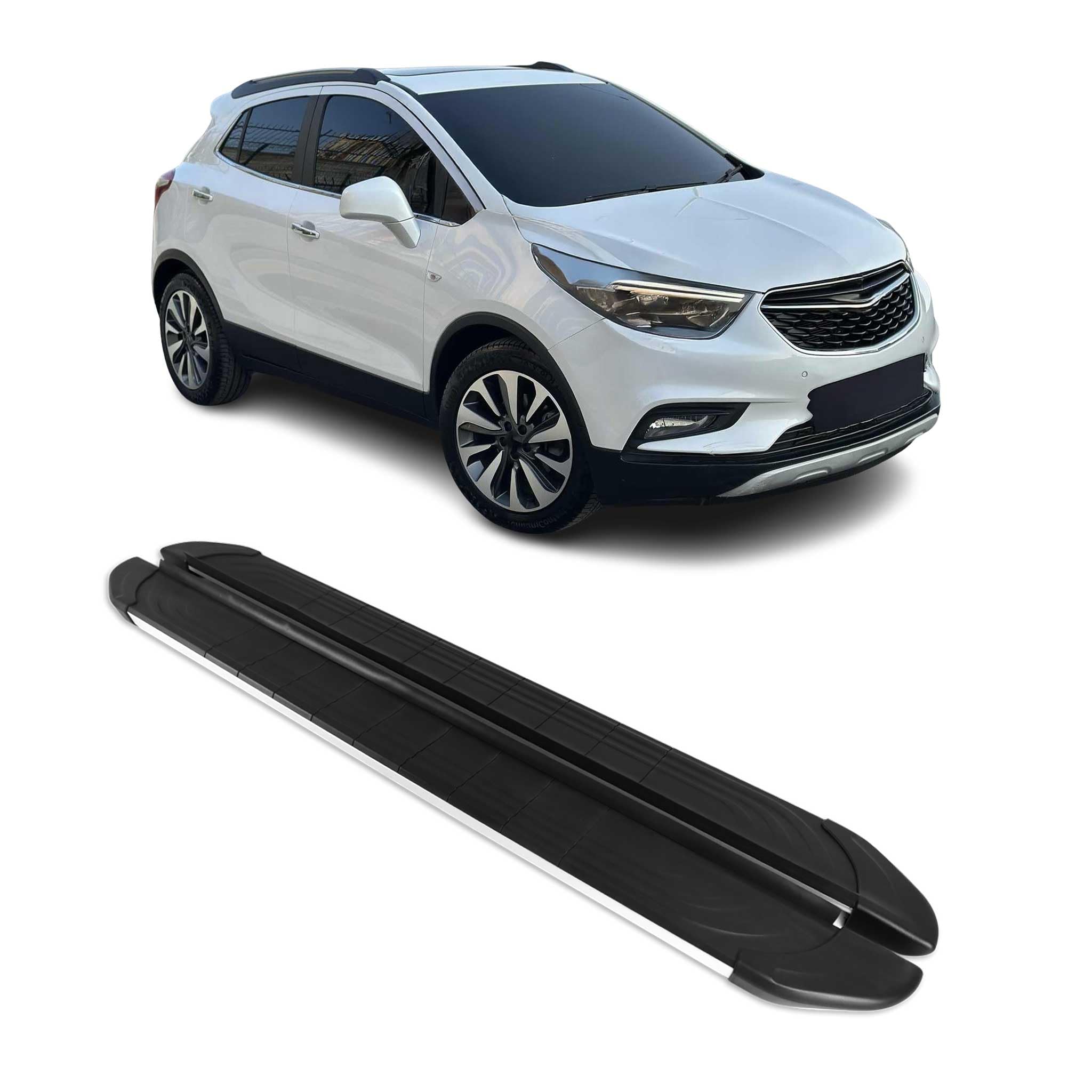 OMAC Marchepieds latéraux compatibles avec Opel Mokka 2012-2019 Aluminium Noir Argent
