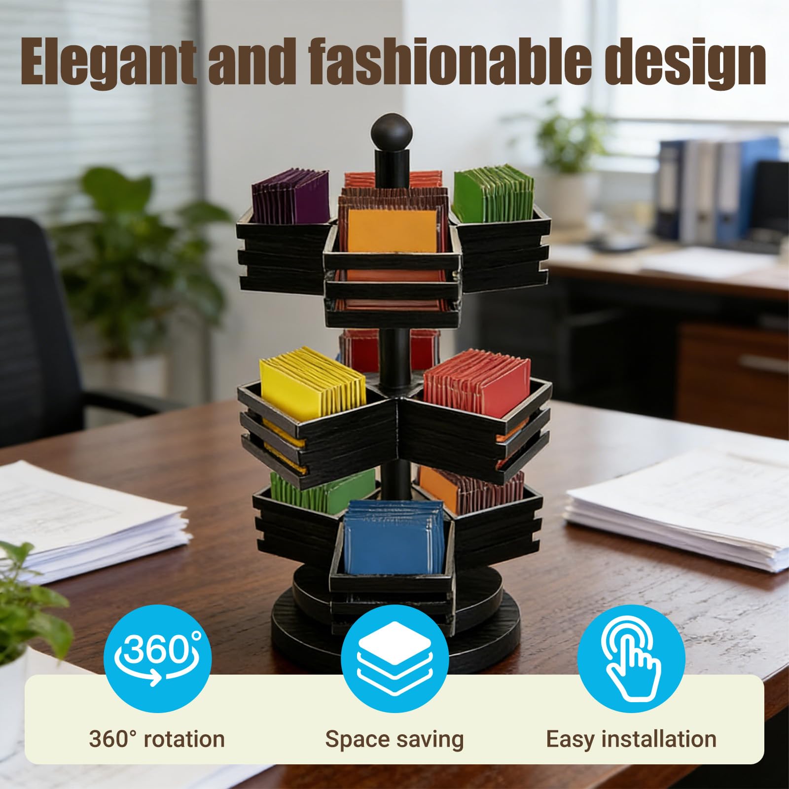 Teebeutel Organizer, Teebox Tee Beutel Aufbewahrungsbox mit 9 Fächern 3 Etagen 360˚ Drehbares Teebeutelhalter Stehend Teeregal Teeaufbewahrung Tee Aufbewahrungsbox für Tee Beutel Box
