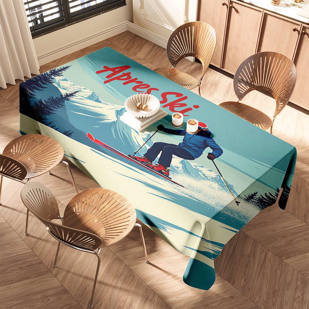 Drpz Colour Rectangular Tablecloth Apres Ski: Winter Adventure Awaits! Elastic Edged Table Cover Table Cloth Rectangle Table Black Tablecloth
