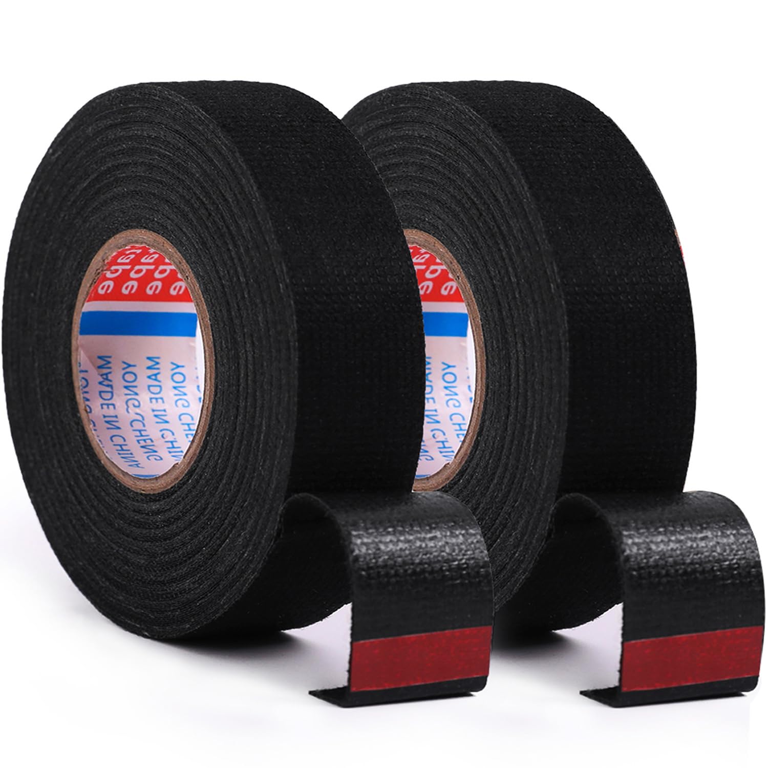 2 Rolls Black Wire Harness Cloth Tape, Speaker Wiring Harness Cloth Tape, for Automobile Electrical Wire harnessing Noise Dampening Heat Proof (Width: 15mm, Length: 50Ft)