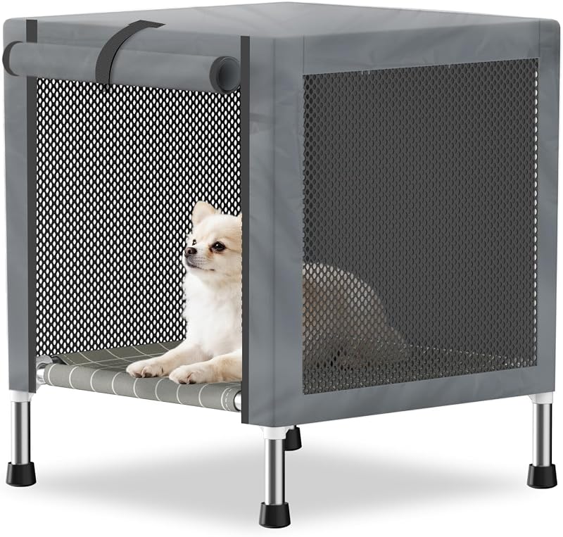 Caixa de Transporte para Cães Pequenos Dopliv em Aço Inoxidável com Capa Removível – 50,8 x 50,8 x 61 cm