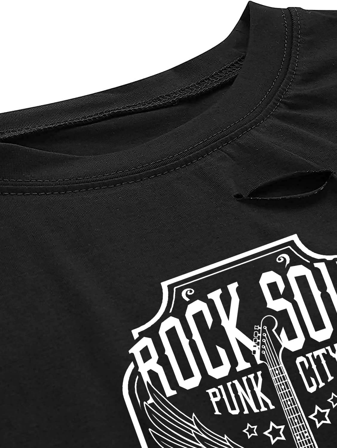 Avanova Women Sun Moon Graphic Distressed Crop Top Oversized Short Sleeve Ripped Tee Shirt - Image 3