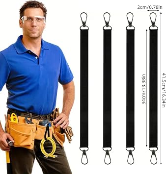 NICENEEDED 4 Pcs Electrical Tape Holder Strap, Black Tape Thong with Snap Hooks for Lanyard, Tool Backpack Trigger Snap Hook Holder Chain Electrical Tape Strap for Pouch Bag Tool Box Construction