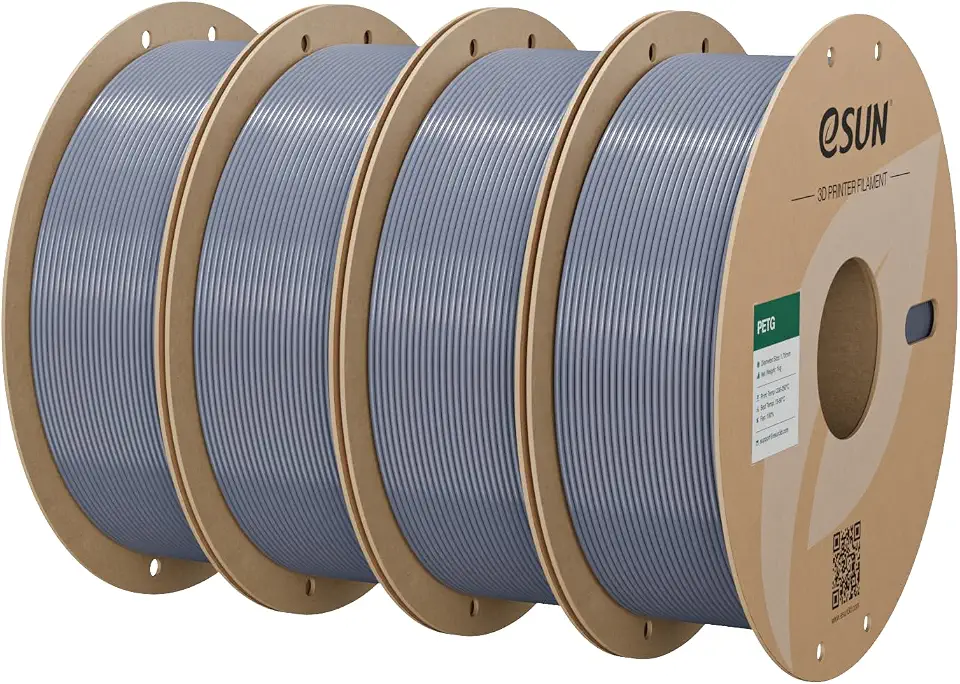 ESUN PETG Filament 1.75mm, High Toughness, 1KG (2.2 LBS) per Spool, 4 Spools Printing Materials for 3D Printers,Grey