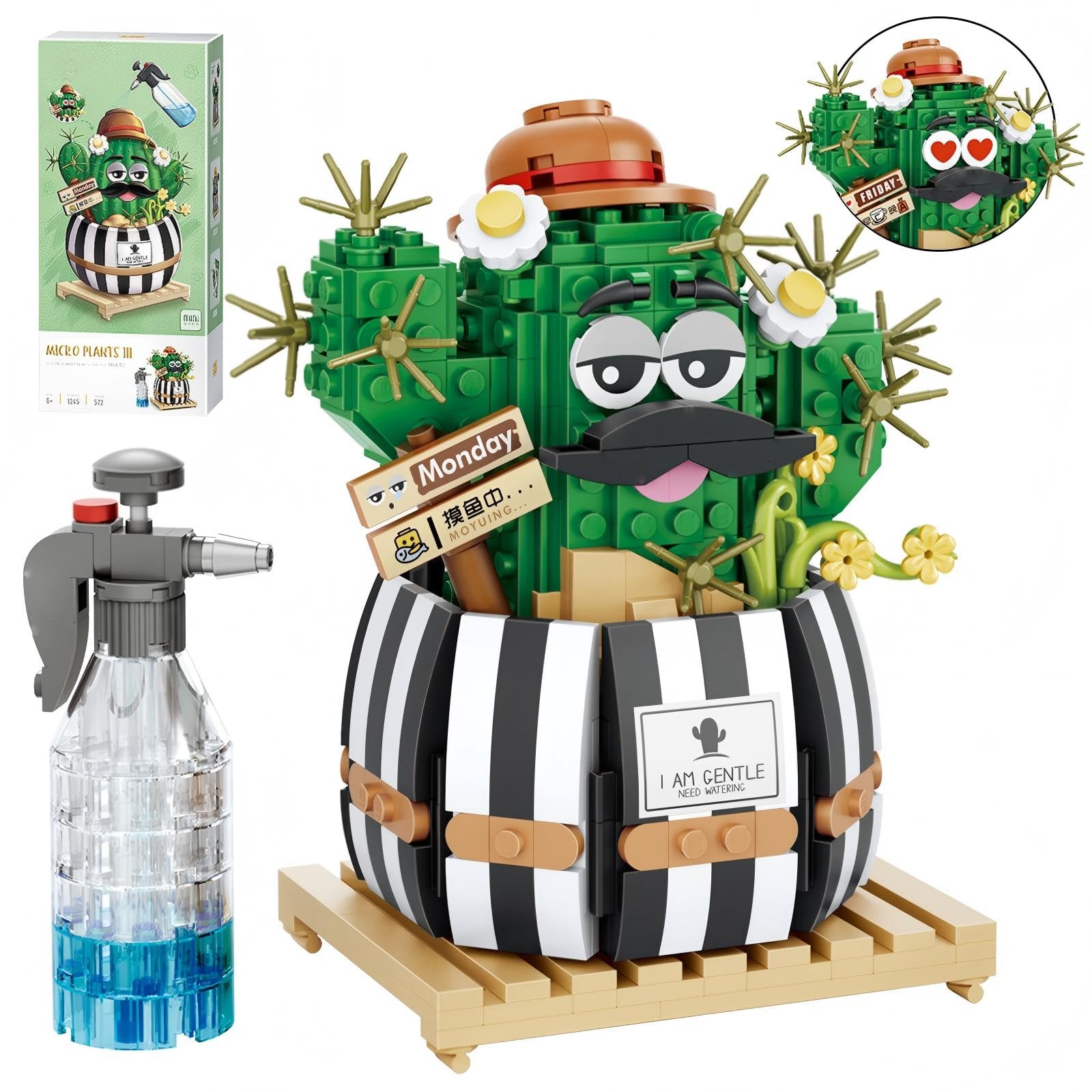 Mini Bulbous Cactus Bonsai Building Blocks Set,Decoration Home, Artificial Flowers Bouquet Plant Construction Building Kit Bricks Toy, Collectible Buildable Toy, Creative Gift for Kids Adult