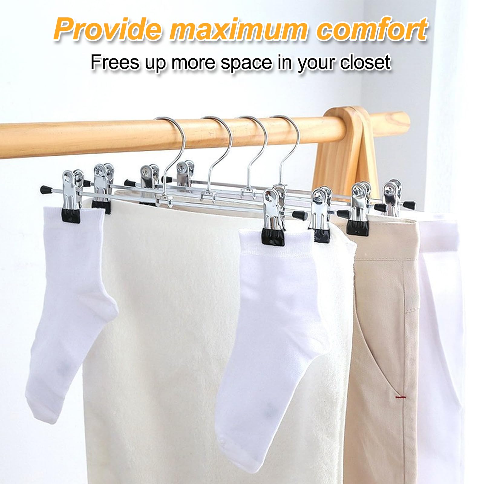 20 Pcs Perchas Pantalones, 30cm Perchas de Metal con Pinzas Clips Antideslizantes, Ahorra Espacio Revestimiento de Metal Cromado para Pantalones, Faldas, Calcetines y Ropa Interior