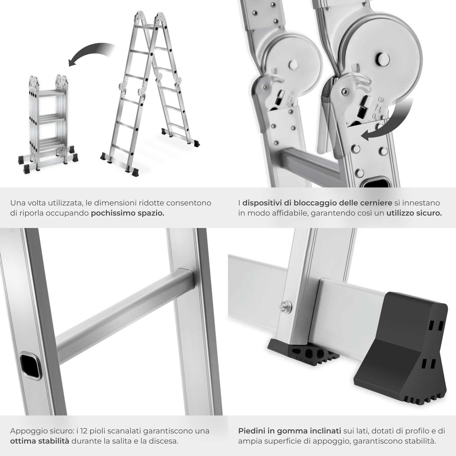 tectake® Scala Alluminio Multiuso 12 Gradini, 352 cm, 6 in 1, Antiscivolo, Scala Telescopica in Alluminio e Acciaio Pieghevole, a Pioli, a Gradini, Ponteggio di Lavoro, Mini Trabbattello, Max 150 KG
