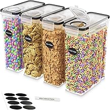 Airtight FoodStorage Containers 4pcs Kitchen Organisers, 4L Plastic Food Dispenser Set with Lids, Labels and Markers for Cereal Flour Coffee Beans Spaghetti
