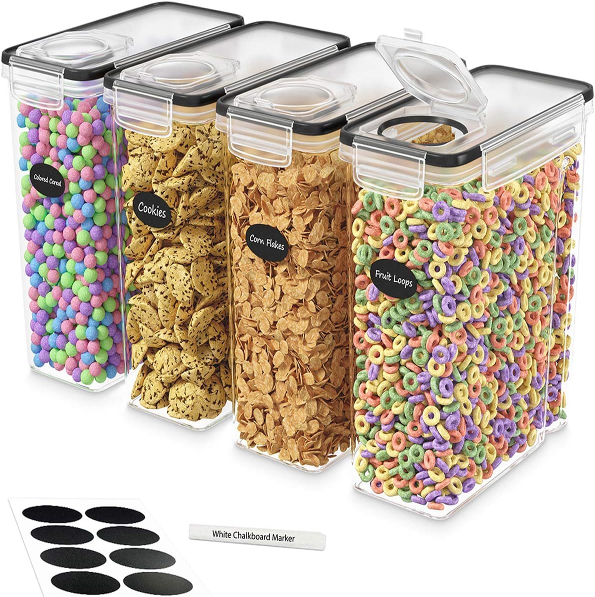 Wuudi Red Airtight Foodstorage Containers 4Pcs Kitchen Organisers, 4L Plastic Food Dispenser Set With Lids, Labels And Markers For Cereal Flour Coffee Beans Spaghetti