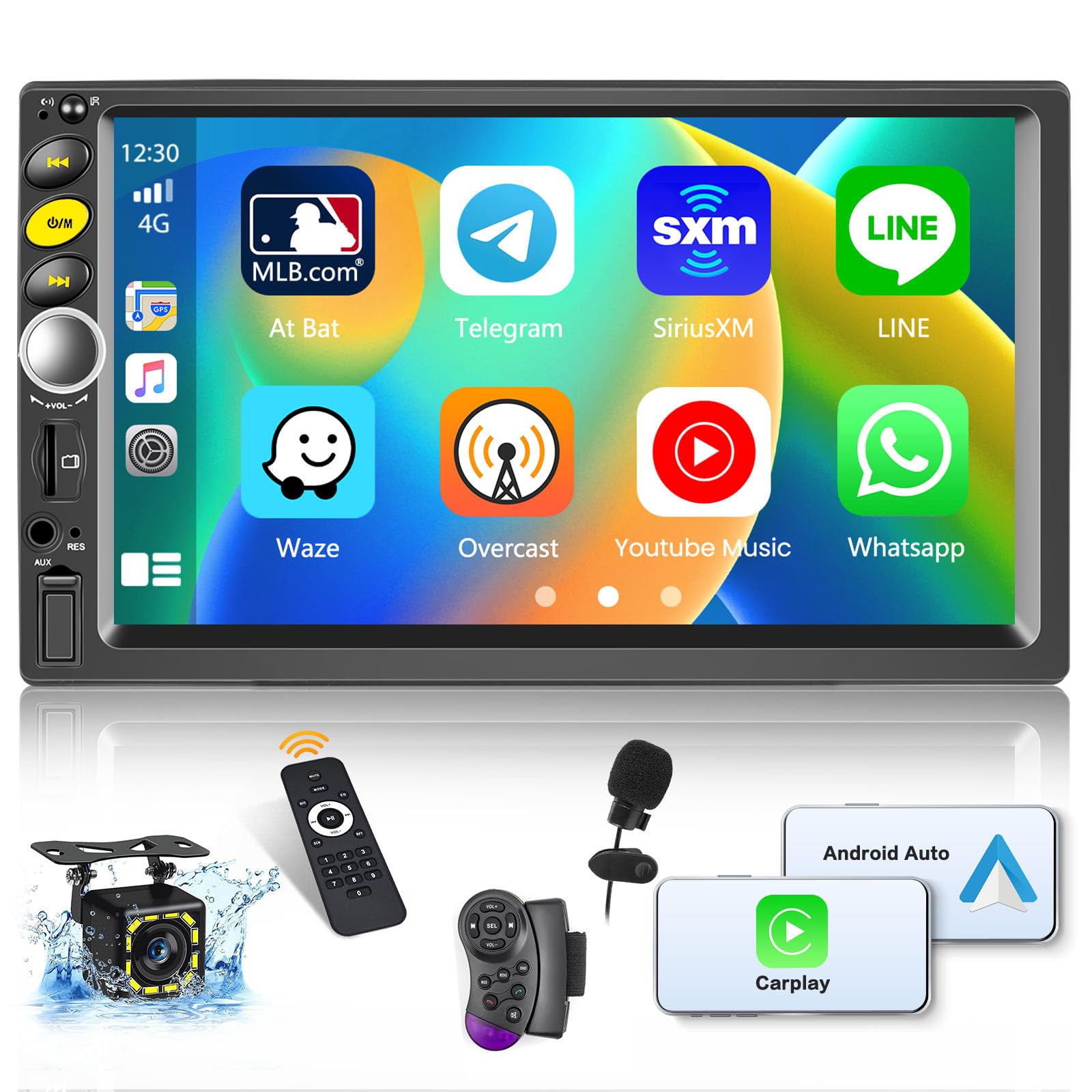 Inefala Double Din Car Stereo Compatible with Apple Carplay and Android Auto, 7 inch Touchscreen Car Radio Bluetooth with Backup Camera, Mirror Link, Remote Control, FM Radio, USB/TF/AUX Input