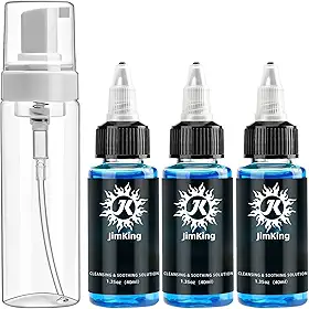 JimKing Sabonete de limpeza de tatuagem, sabonete ultra concentrado de 118 g com frasco de espuma de 200 ml, kit de suprimentos de limpeza de tatuagem para tatuagens, piercings, cuidados posteriores