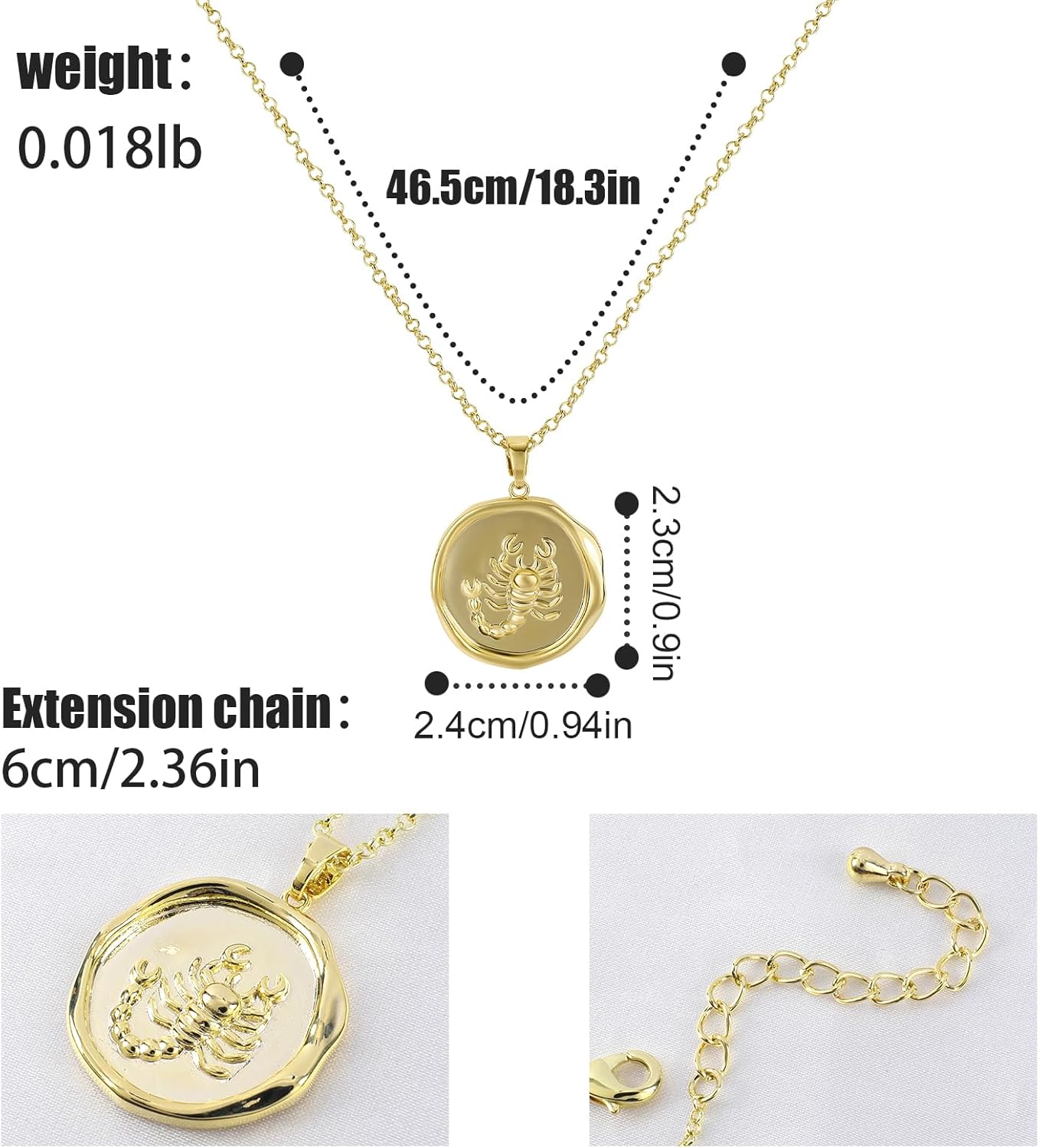 Gold Scorpion Pendant Necklace for Women 14K Gold Plated Scorpion Coin Necklace Simple Minimalist Horoscope Zodiac Medallion Charm Necklace Adjustable Trendy Animal Jewelry Gifts for Men - Image 2