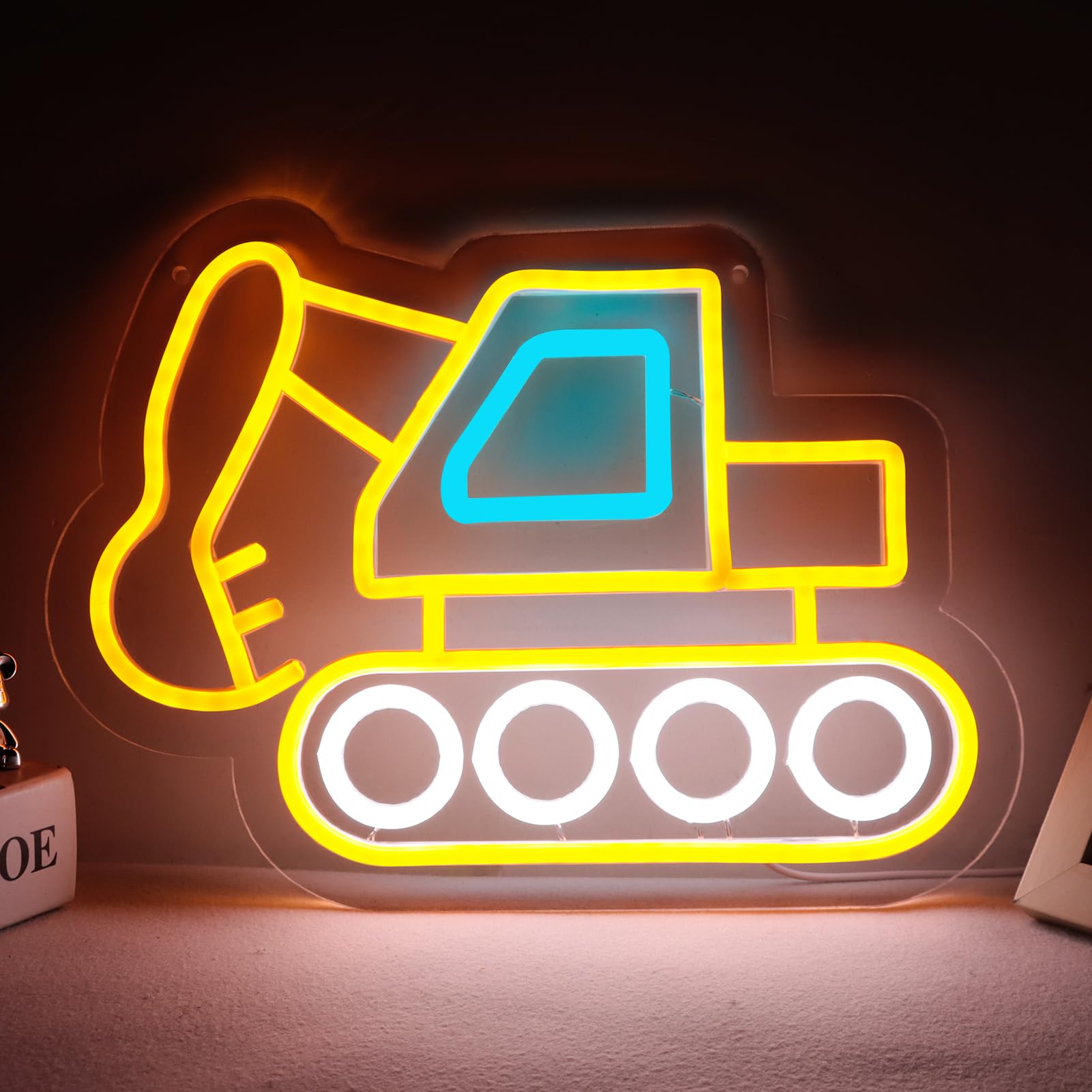 Balanar Excavator Neon Sign for Wall Decor LED Excavator Toy car Neon Light Boys Neon Sign for Kid Bedroom Boys Room Playroom Home Birthday Gifts