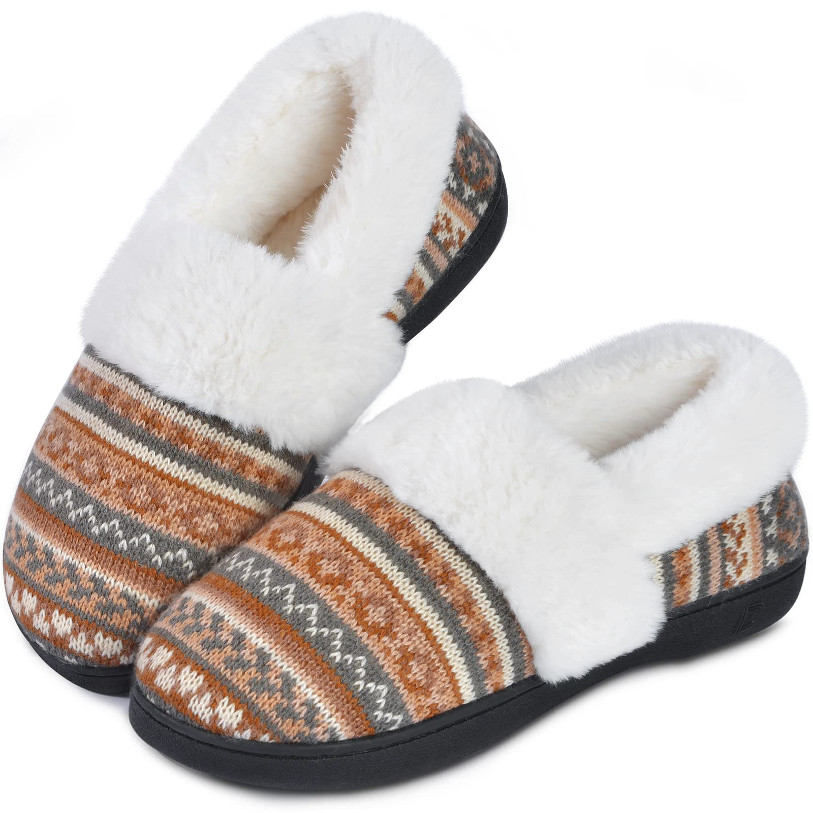 DL Womens Comfy House Slippers with Faux Fur Lining Memory Foam Slip on House Shoes Nordic with Indoor