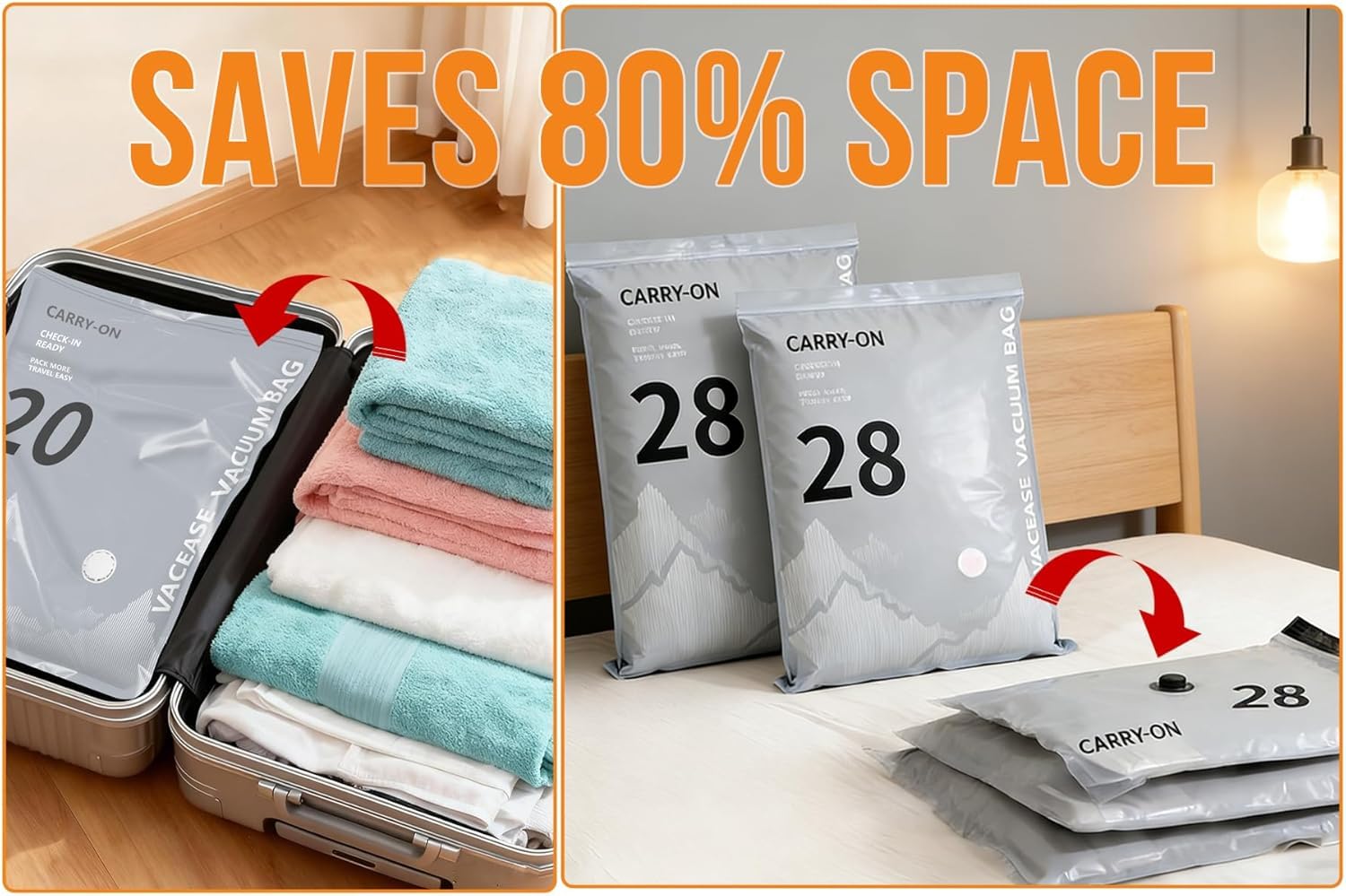 15 sacchetti sottovuoto con pompa elettrica da 6000 Pa, set combinato in 3 misure, salvaspazio fino all'80%, ideali per bagagli da viaggio e conservazione domestica, sacchetti sottovuoto per vestiti