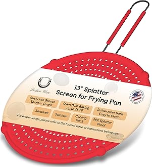 Splatter Screen for Frying Pan | USA Brand | 13-Inch Red, Fit Pans (12" to 13") Silicone Grease Splatter Guard for Frying Pan and Stove by Beckon Ware
