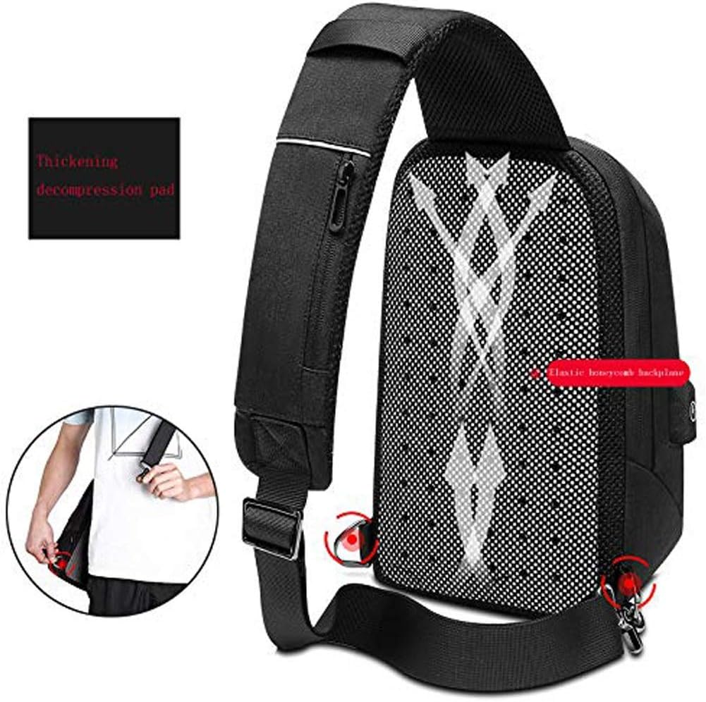 Sling Bag Mens Chest Shoulder Bag Functional Crossbody Backpack Pocket for Travel Business,Black