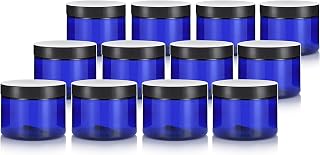 6 oz Cobalt Blue PET Plastic Jar with Black Smooth Lid (12 pack) Storage Containers