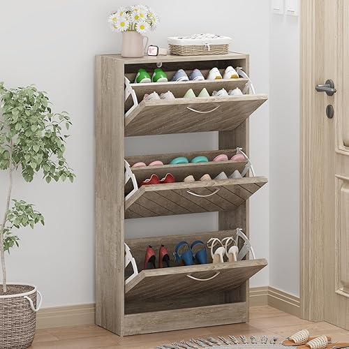 Miniatura 3 de Armario de almacenamiento de zapatos con 3 cajones abatibles, gabinete delgado para zapatos para entrada, organizador de zapatos oculto, armario