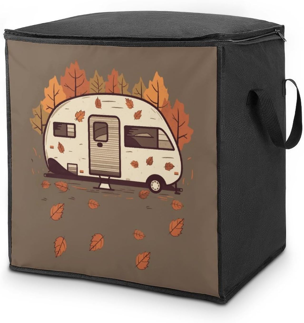 Happy Fall Camper Storage Bag with Zippers And Handle Extra Large Bedding Comforter Storage Bag Foldable Blanket Storage Bags Fabric Moving Bags for Closet Organizer (70L)