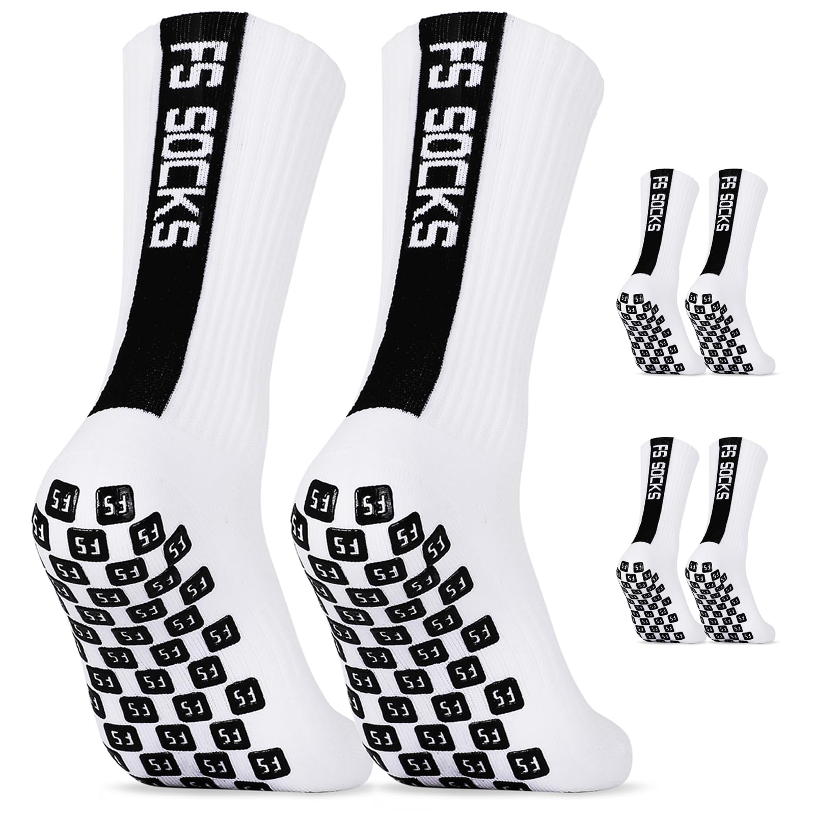 AVABEST Fussball Socken Herren 2 Paar Grip Socken Fussball für Männer und Kinder, 35-39 39-46 46-50, Fußballsocken Rutschfeste Sportsocken für Basketball Laufen Radfahren Tennis Marathon, Weiß