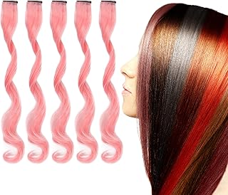 Colored Hairpiece Clip, Easy Comb Highlight Hairpiece Clip Fashionable 21.65in High Temperature Synthetic Hair for Daily Wear(Cherry blossom powder)