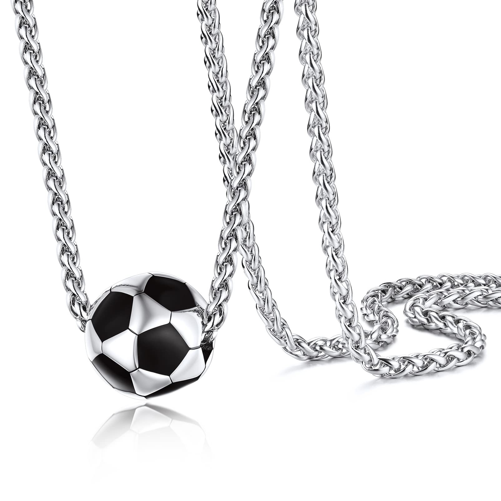 PROSTEEL 316L Stainless Steel 3D Football/Basketball/Volleyball/Baseball/Rugby Ball Cool Necklaces for Men, Sports Players Favors Jewelry, 22inch,