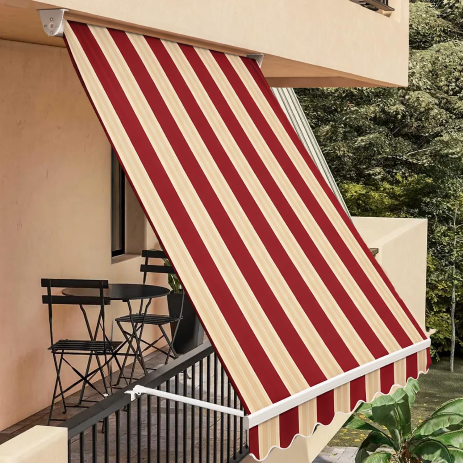 Paluplus Tenda da Sole a Caduta, Misura 400x300 cm, Senza Cassone con braccio avvolgibile e Braccetti Fermatenda, Telo Resistente 280 g/m², per Balcone e Terrazzo -3910F -10 (Bordeaux e Crema)