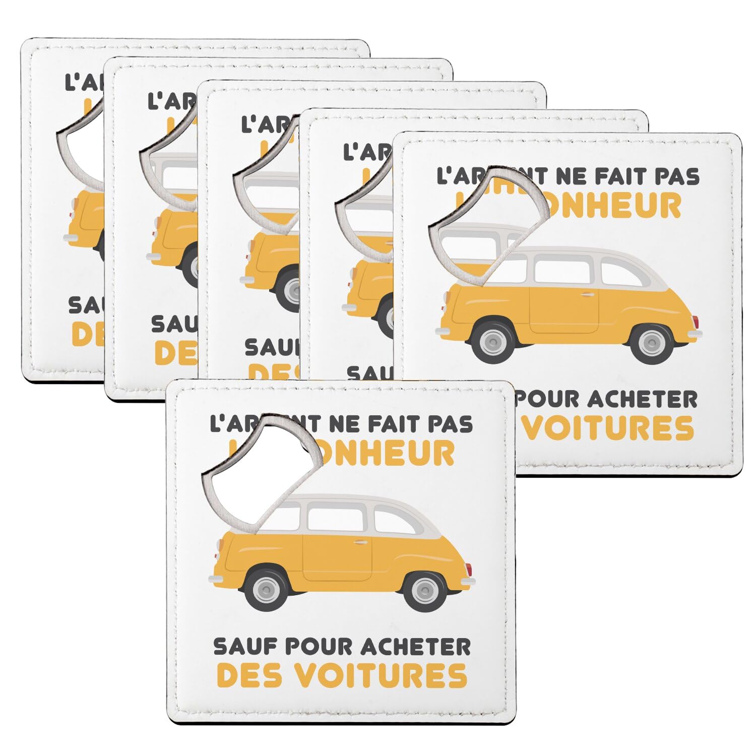 Sous verre décapsuleur voiture rétro vintage en lot de 6 dessous de verre