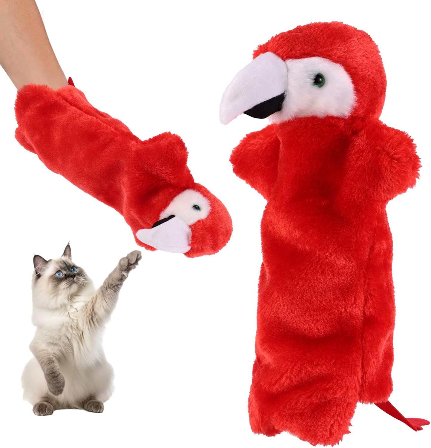 Cat Wrestling Glove, Cute Interactive Cats Puppet Wrestler with Sturdy Padding Kitten Hand Puppets Plush Animal Toys for Kitten Training Exercise(Parrot Style)