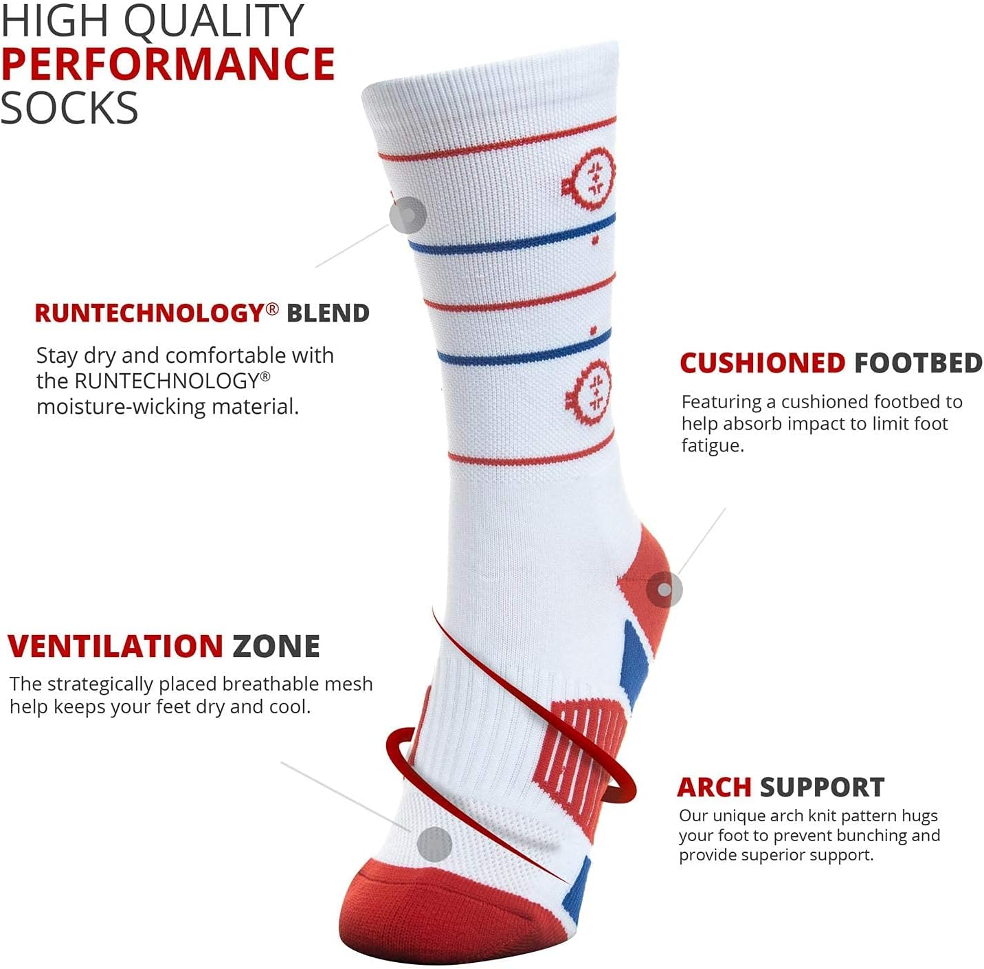 ChalkTalkSPORTS Hockey Socks - Cushioned Mid-Calf Crew - Ice Rink | Moisture-Wicking Performance Blend, Athletic Hockey Gear, Stay-Up Technology, Arch Support, Breathable, Boys and Men
