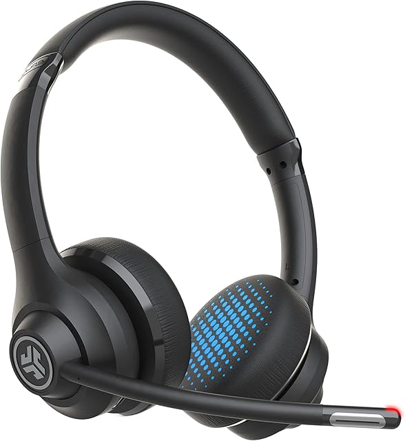 JLab Go Work Wireless Headsets with Microphone - 45+ Playtime Bluetooth PC Headset and Multipoint Connect to Laptop Computer and Mobile - Wired or Wireless Headphones with Microphone