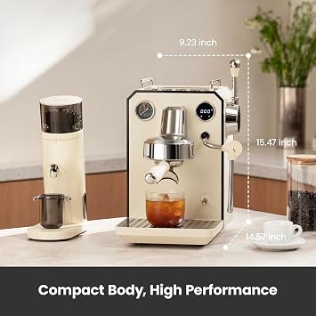 Gemilai G3006A Espresso Machine, Cold & Hot Brew Espresso Maker for Home with Dual PID Temperature Control, Dual Display, 15 Bar Pump, Adjustable Brewing Program, Steam Wand, 57oz Water Tank, White
