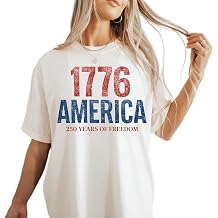1776 America Graphic T-Shirt Patriotic USA Tee 250 Years of Freedom Shirt Vintage Fourth of July Ivory