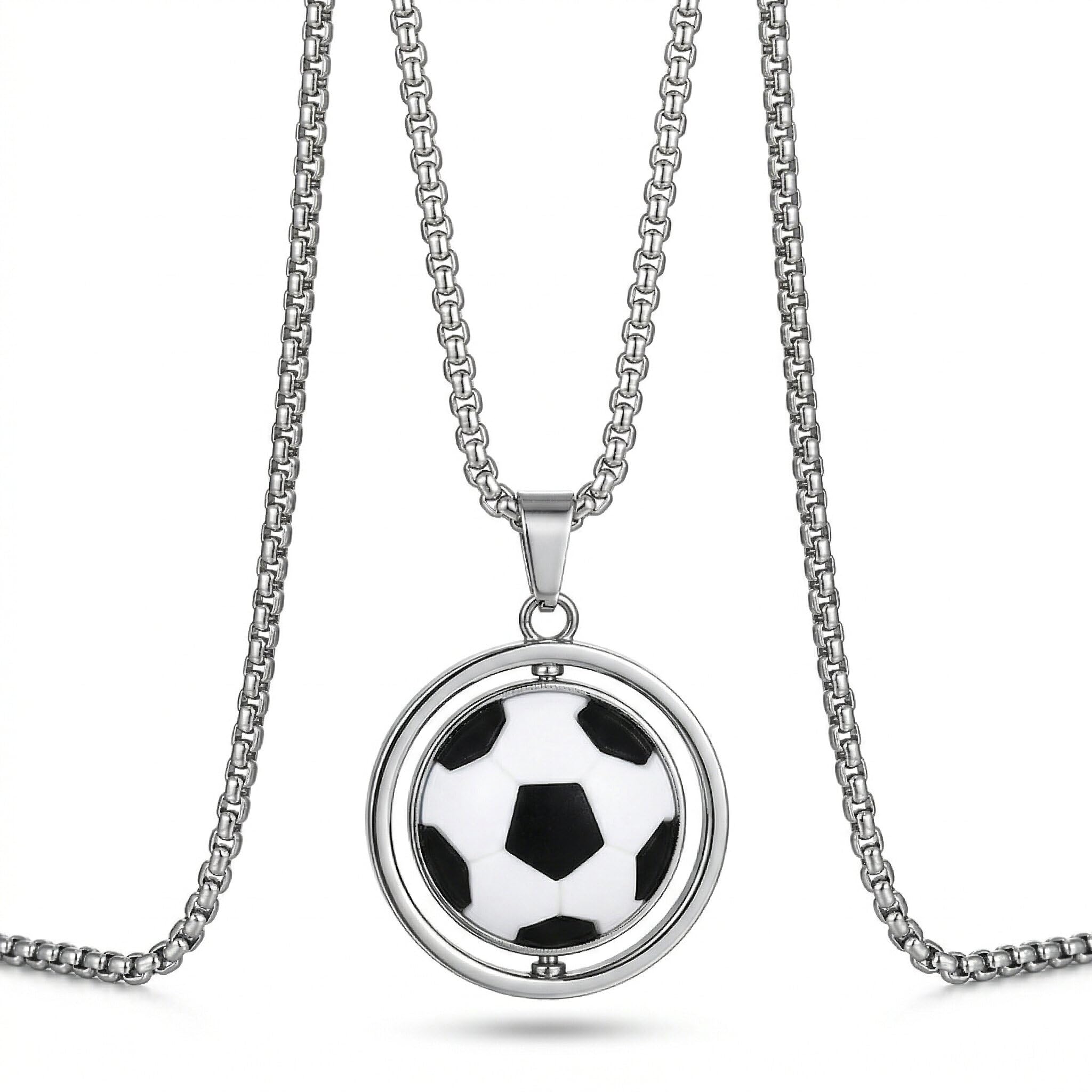 Collier Football pour Homme Garçon - Pendentif Ballon de Foot en Acier Inoxydable - Cadeau Supporter de Foot
