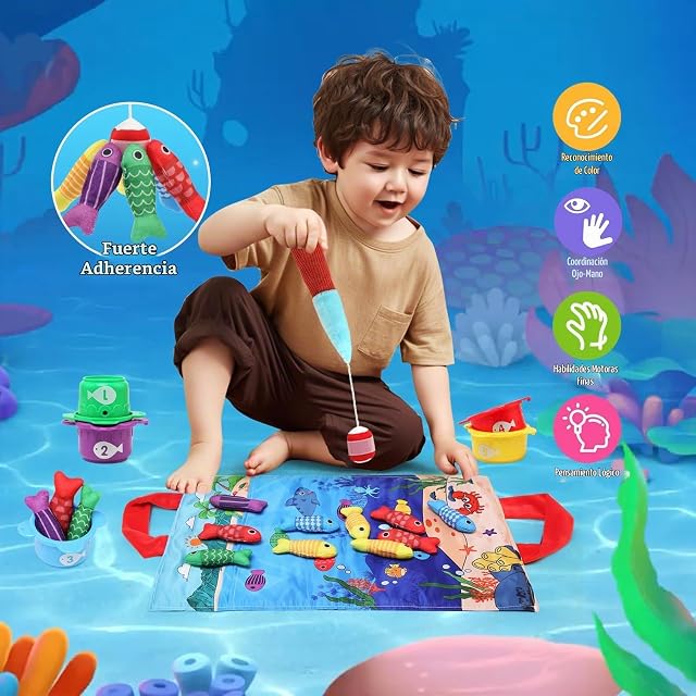 Foto 5 de 7 de LEADSTAR Juguetes Niños 1 Año,Juego Pesca con 15 Peces Tela,Montessori Sensoriales Educativos Juguete…