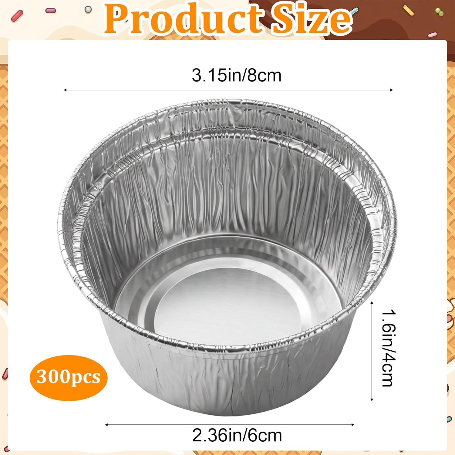 300 Pack Disposable Aluminum Foil Ramekins Foil Baking Cups 4 oz Tin Cup for Tart Pudding Souffle Appetizer Baking Cupcake Muffin Liners Silver