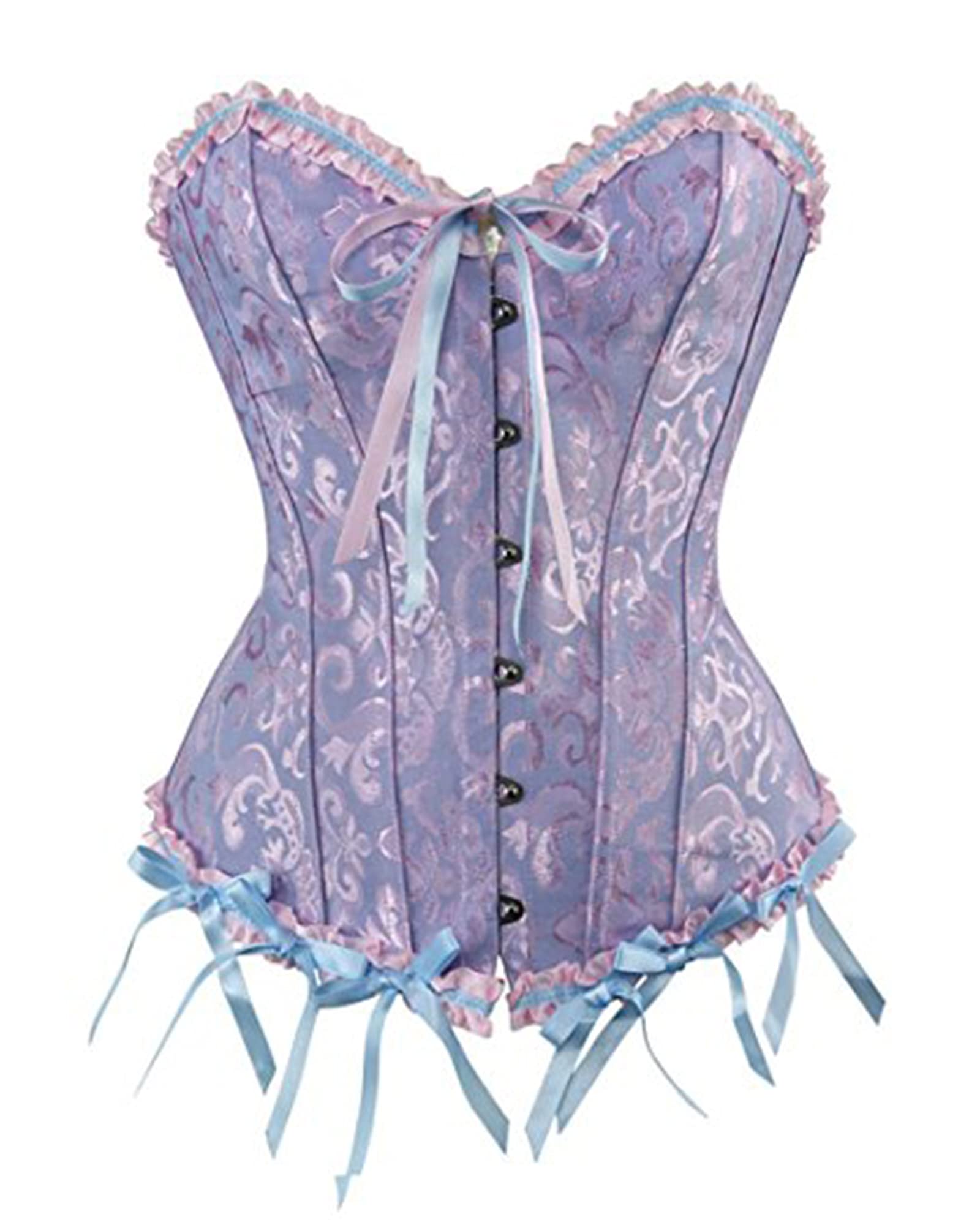 Felcia Women's B-Blue Corsets Sexy Brocade Overbust Lace Up Boned Corsets Shapewear Outfit