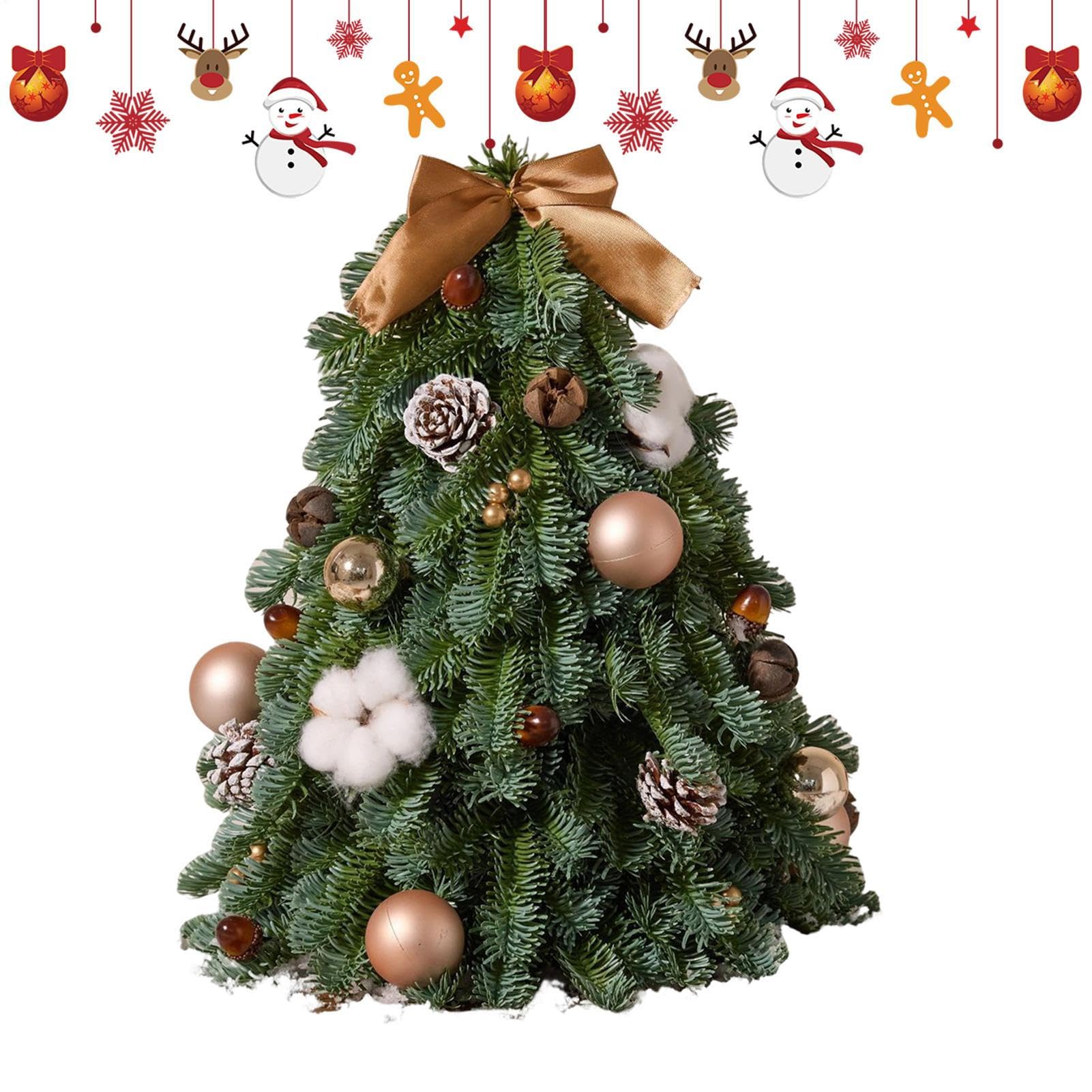 Árbol de Navidad en miniatura decorativo verde con lazo para interiores y hogar