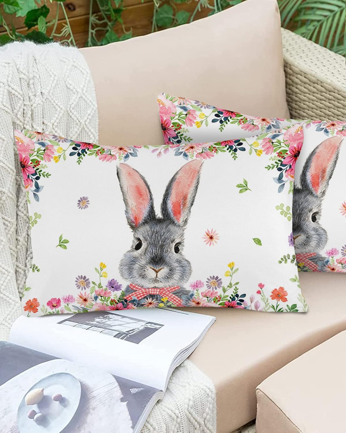 Outdoor Waterproof Throw Pillow Covers, Spring Easter