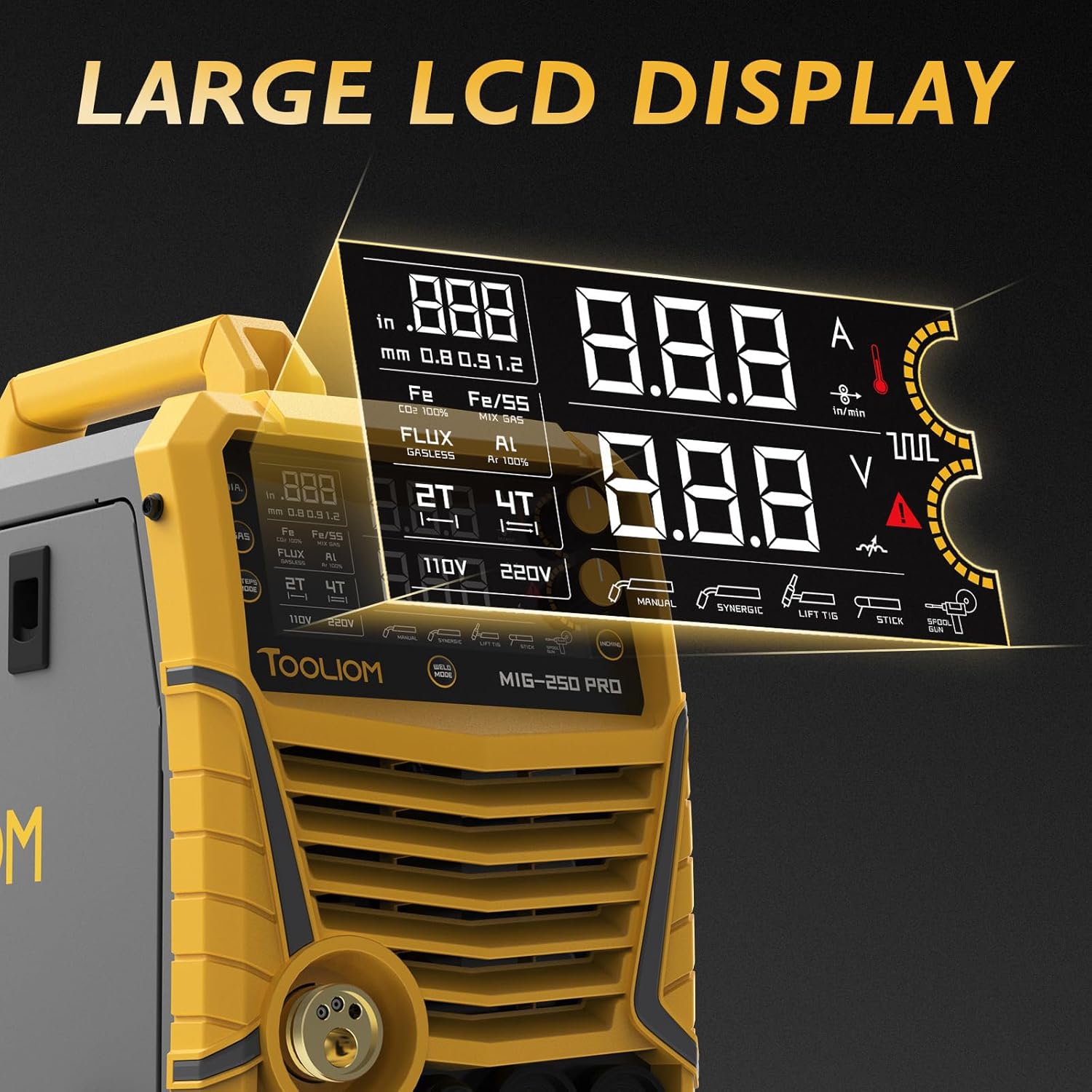 TOOLIOM Aluminum MIG Welder with Pulse 250A 110V/220V Dual Voltage 6 in 1 Multifunctional Welding Machine Pulsed MIG/Gas MIG/Flux Core/Spool Gun MIG/Lift TIG/Stick