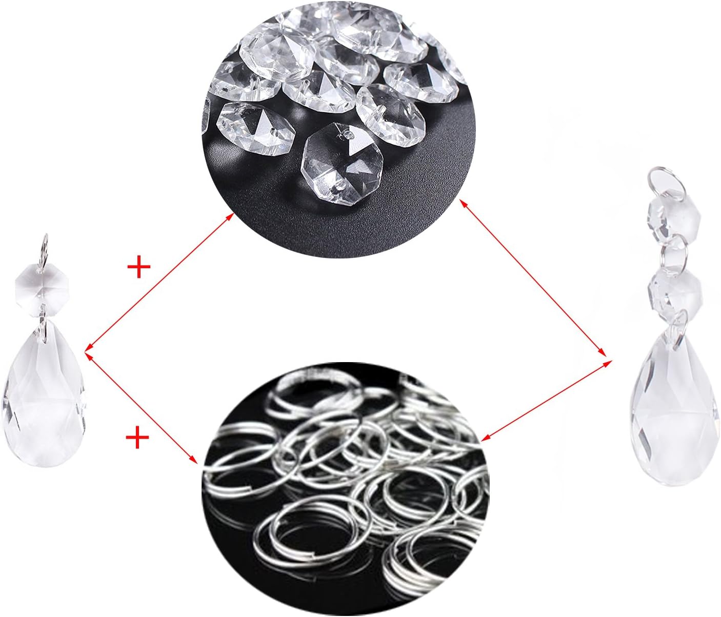 BIHRTC 12Pcs 38mm Clear Crystal Teardrop Crystal Pendants