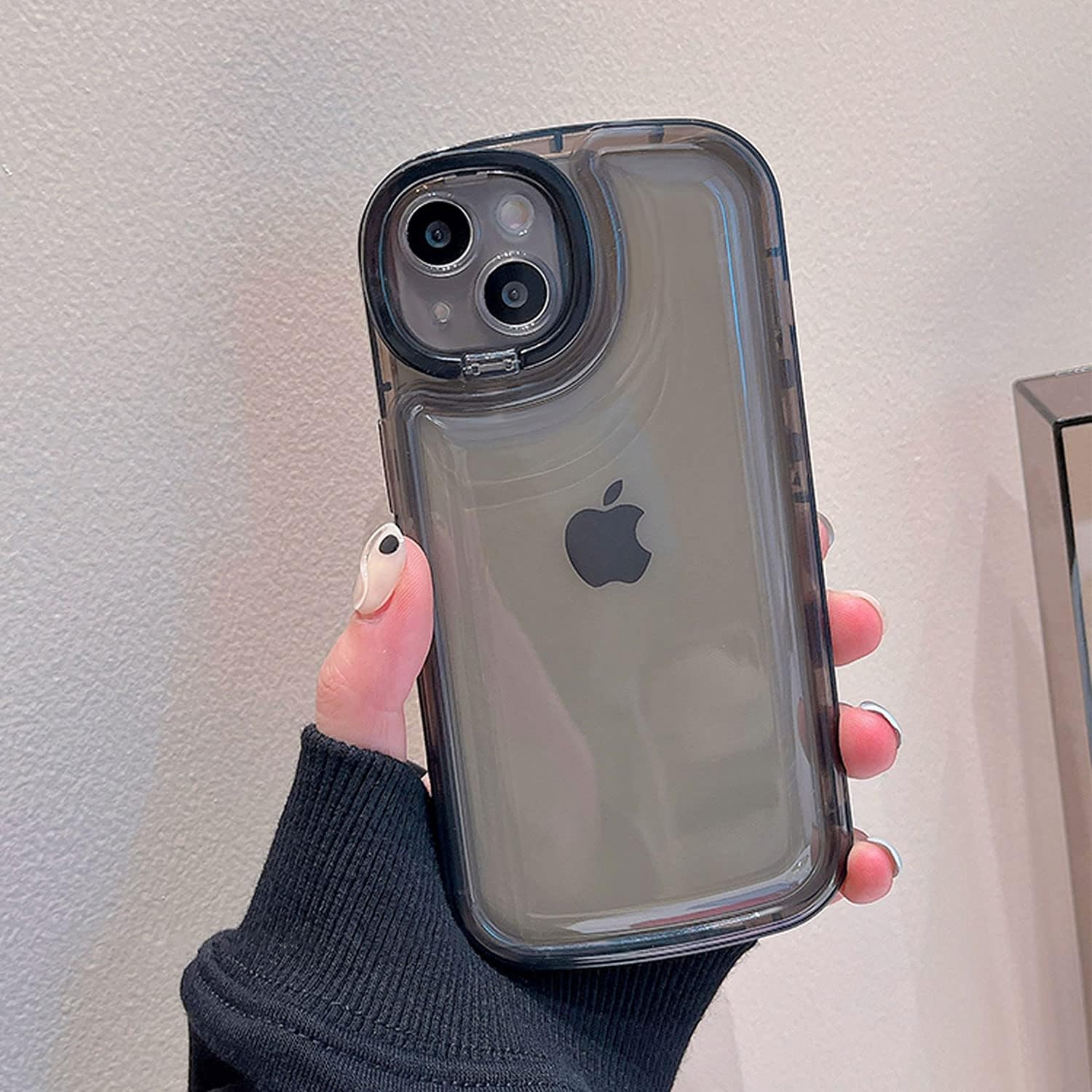 Ownest Compatible with iPhone 14 Case with Clear Kickstand Creative Protective Design Case with Camera Holder for TPU Slim Shockproof Cool Phone Case for iPhone 14-Black