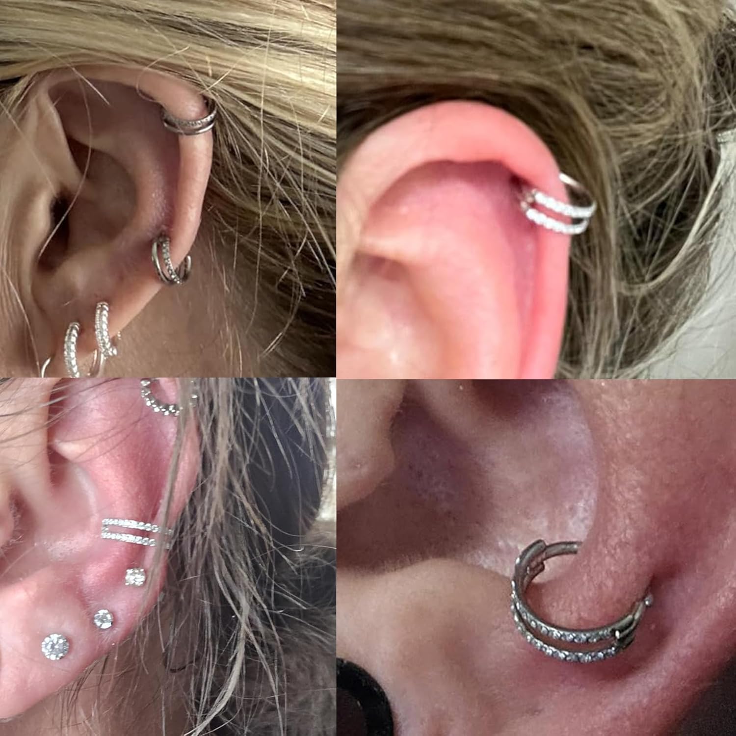 MODRSA Silver Cartilage Earrings For Women Helix Piercing Jewelry Double Hoop Earring Cartilage Hoop Second Hole Earrings For Women 16G Septum Ring Clicker Nose Ring 8mm Hinged Nose Hoops 2pcs - Image 3